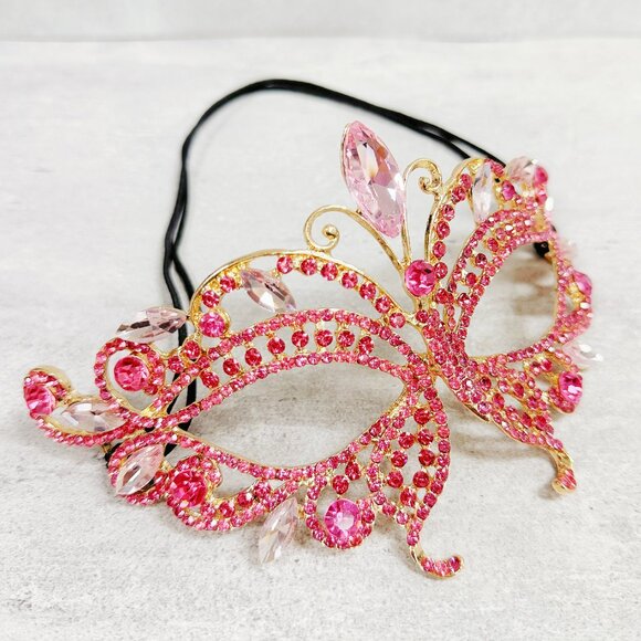 Gold masquerade mask, pink crystal mask, Cosplay mask, Venetian mask, ball mask - Picture 4 of 8